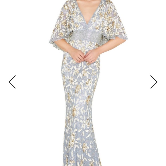 Mac Duggal Dresses & Skirts - V-Neck Floral Sequin Metallic Column Gown w/ Cape